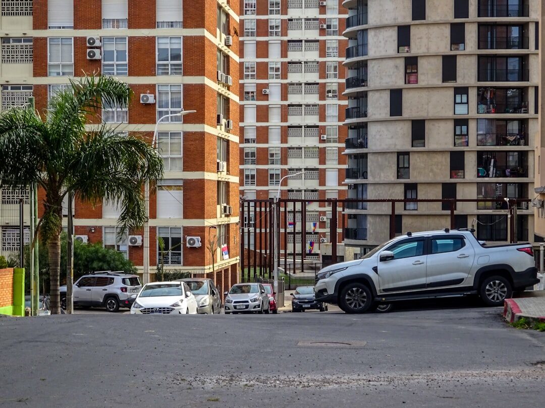 Electric vehicle charging station in modern parking area
